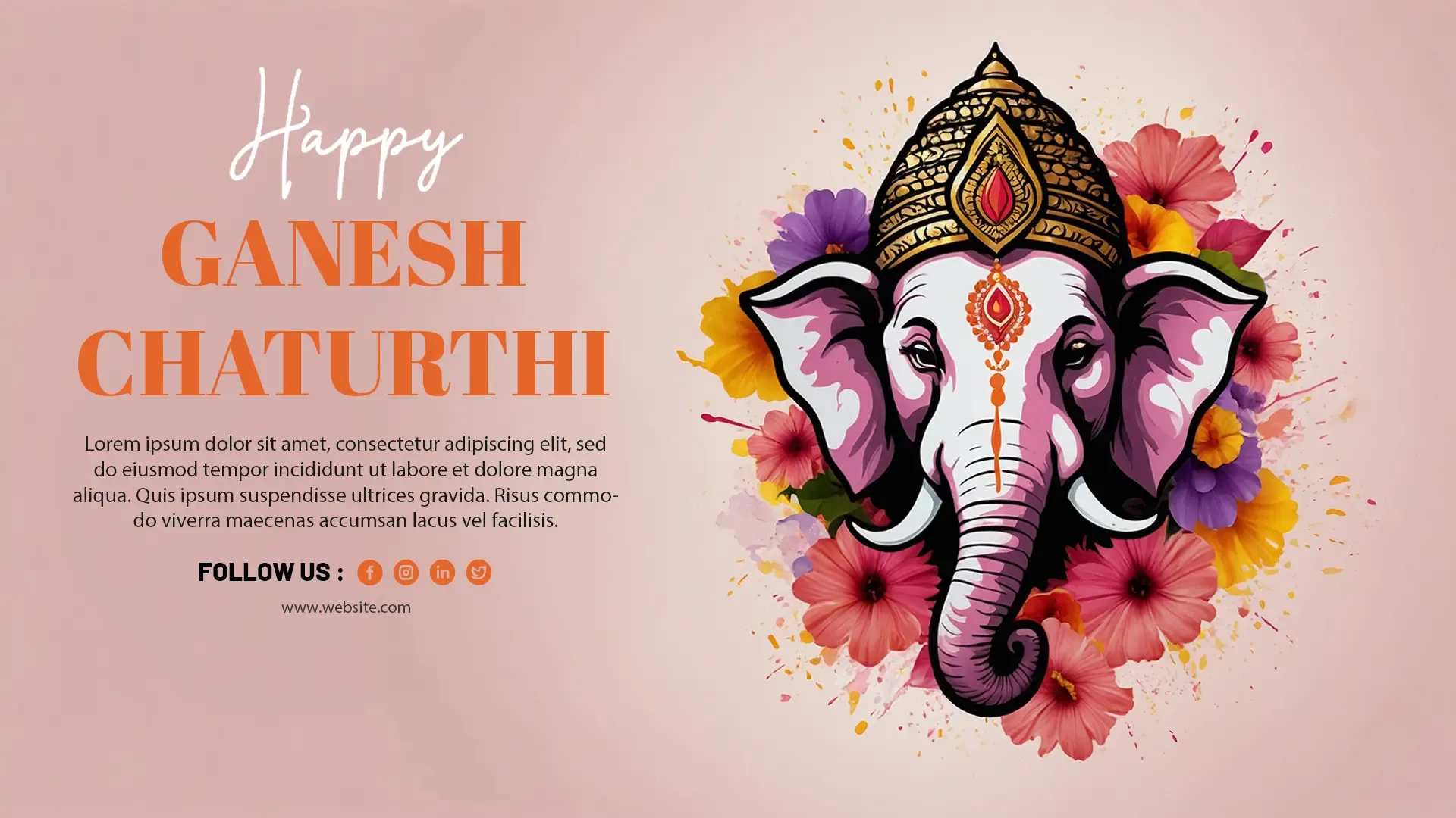 Artistic Ganesh Chaturthi PSD Template Highlighting Ganesha with Floral Background image